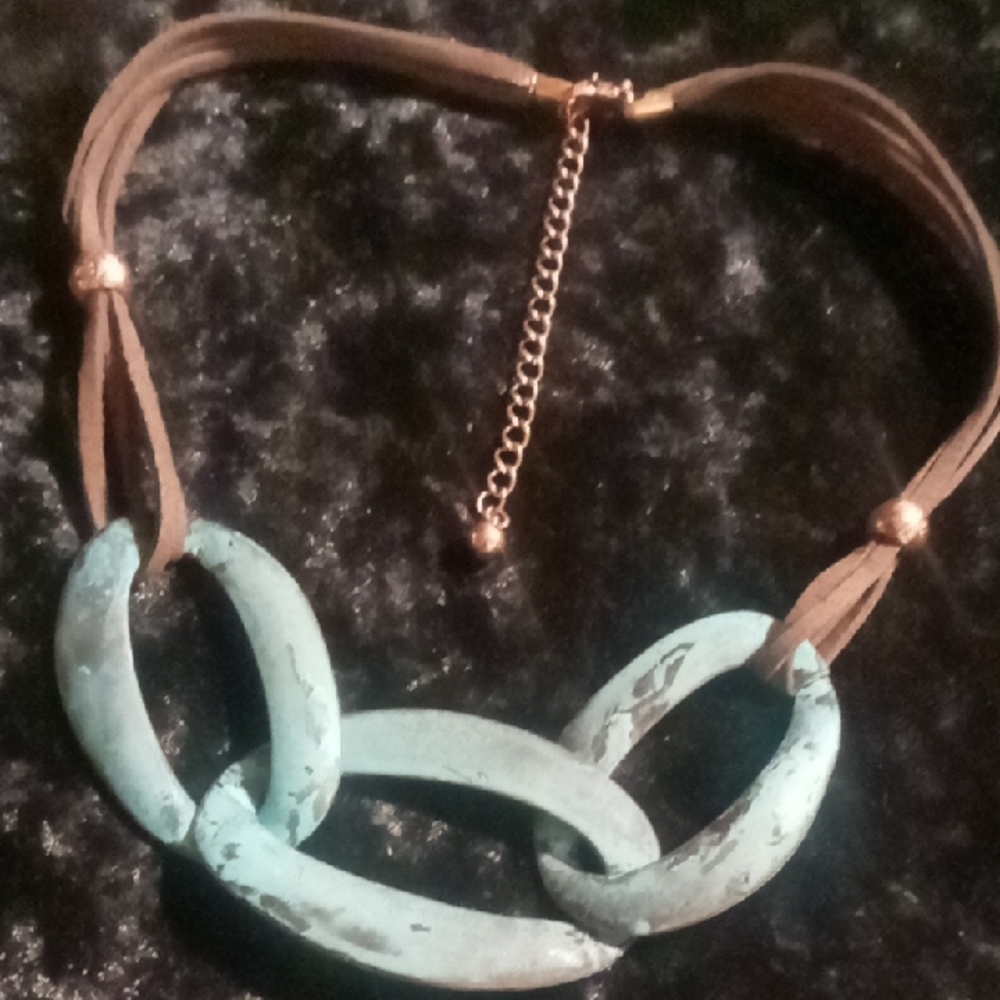 Blue and Brown Geometric Necklace with Adjustable Chain